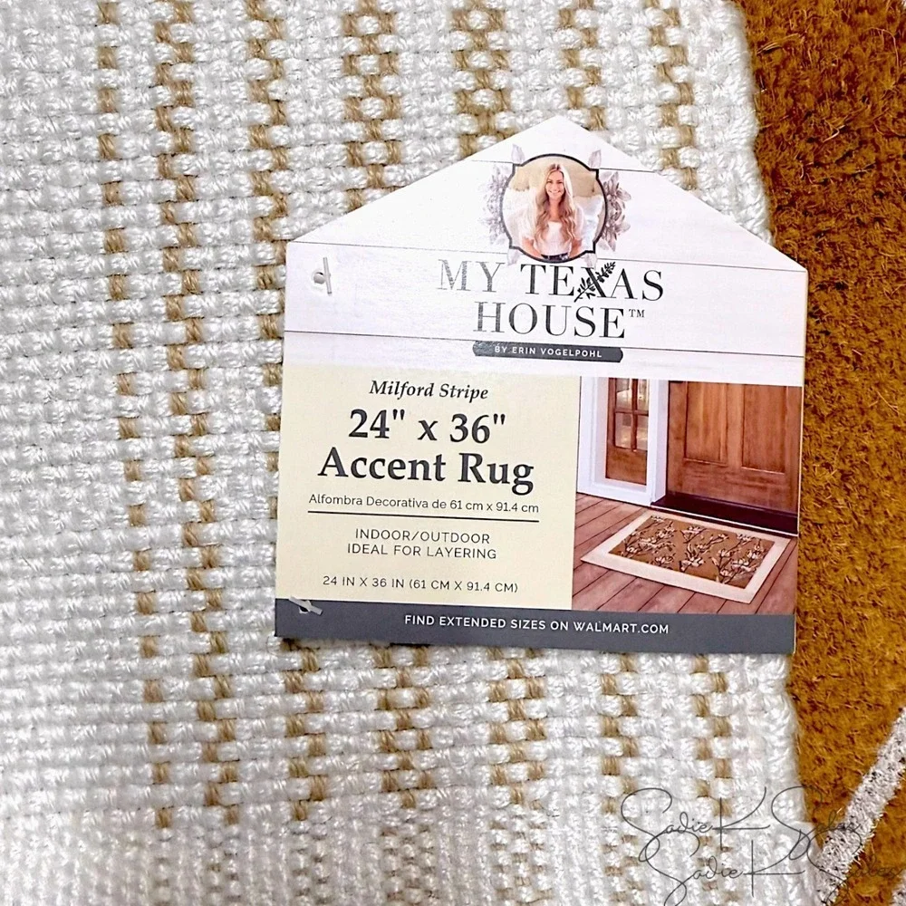 My Texas House Ivory/Taupe Stripe Indoor/Outdoor Layering Rug, 24x36‎
